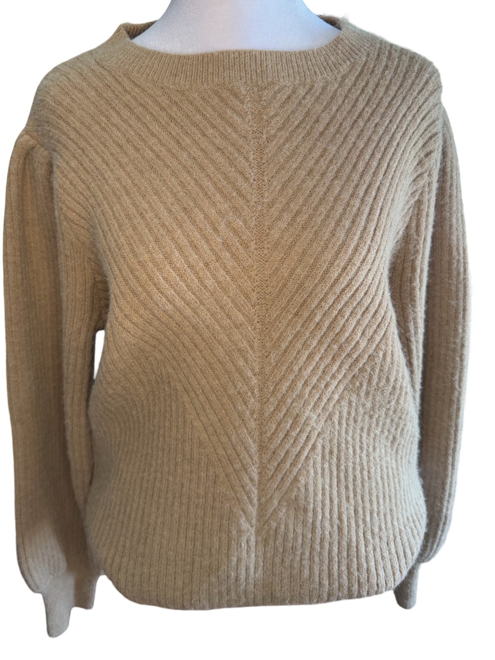 Classic Crewneck Ribbed Minimalist, Normcore Knit Sweater in Beige Size XL
